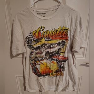 Chemistry Women's Size Large Corvette Graphic Tee with Yellow and Red Accents